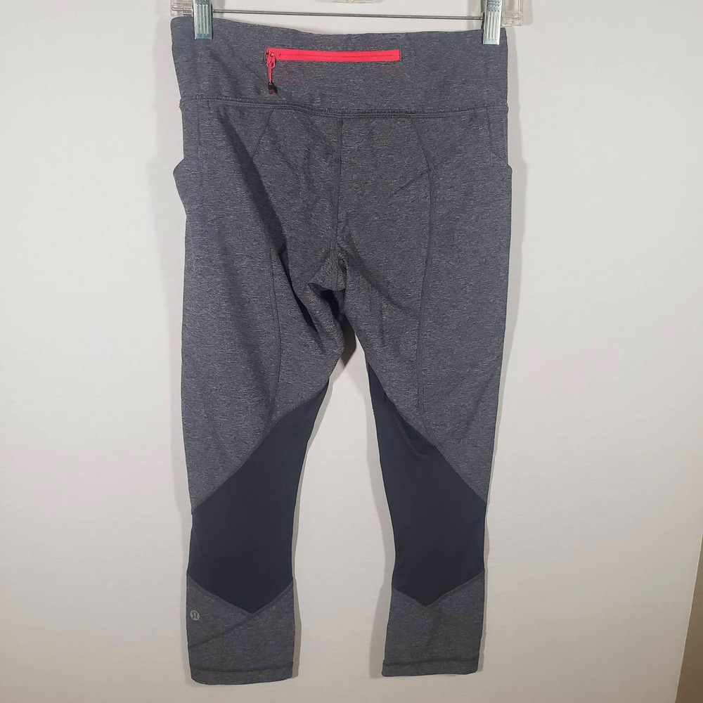 Lululemon Pace Rival Crop 22" Heather Gray Leggings Pink Lining Sz 6